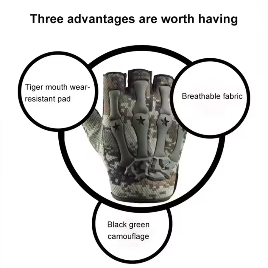 Outdoor cycling, half finger, men's and women's anti slip tactics, fitness, mountain climbing, fishing, half finger, bicycle glo